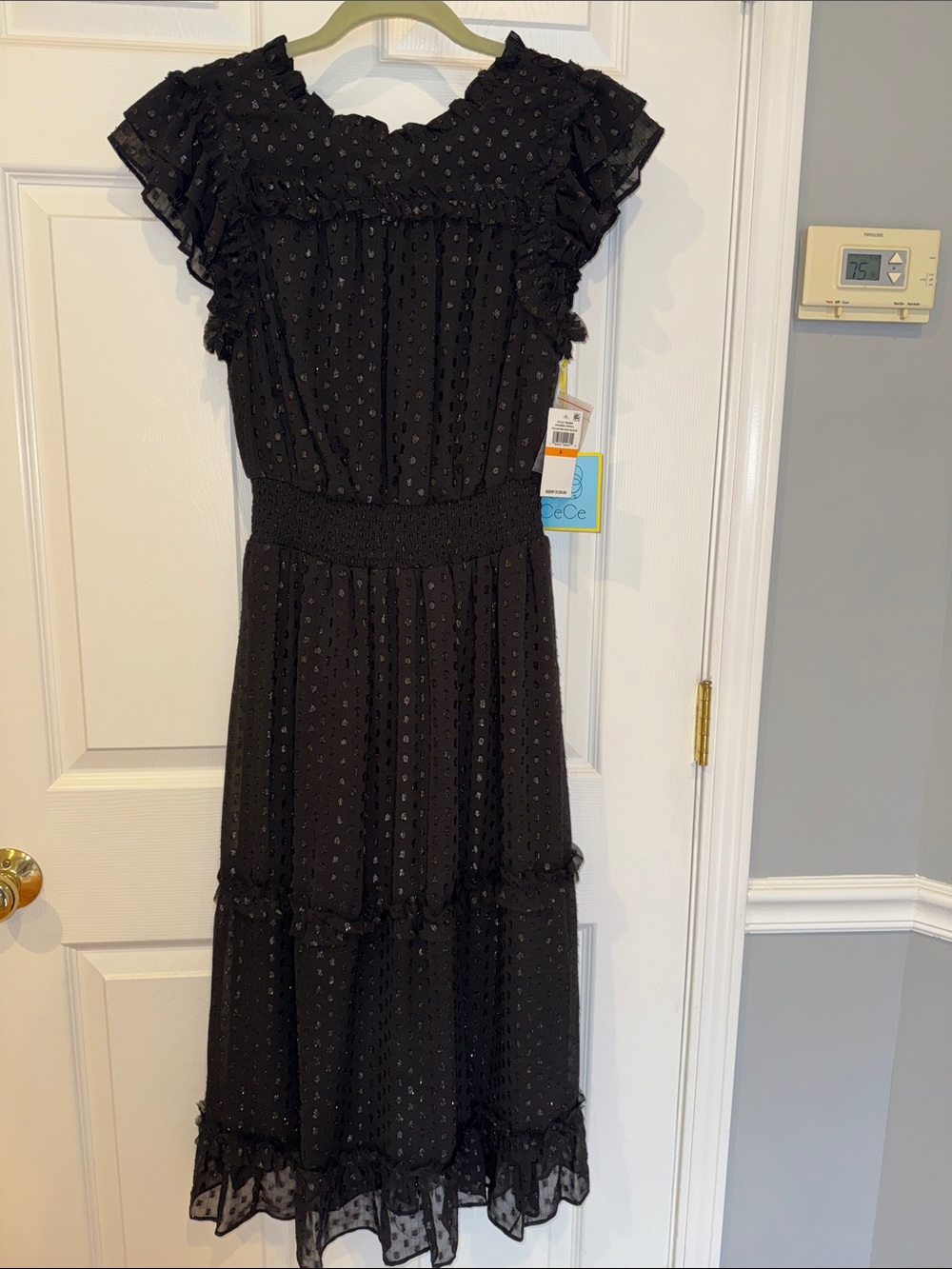 CeCe Black Eyelet Ruffle Midi Dress